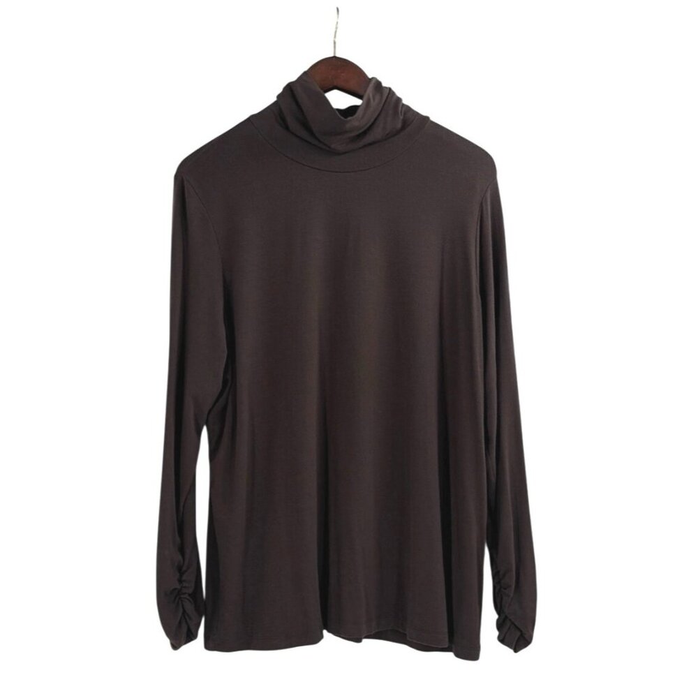 Semantiks Womens 2X Modern Essentials Long-Sleeve Turtleneck Top Brown Neutral
